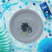 Dusty Blue Floral Modern Script Elegant Name Papieren Bordje (Feest)