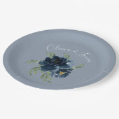 Dusty Blue Floral Modern Script Elegant Name Papieren Bordje (Gekanteld)