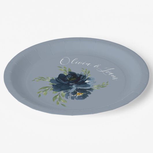 Dusty Blue Floral Modern Script Elegant Name Papieren Bordje (Gekanteld)