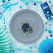 Dusty Blue Floral Modern Script Elegant Name Papieren Bordje (Feest)