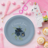 Dusty Blue Floral Modern Script Elegant Name Papieren Bordje (Feest)