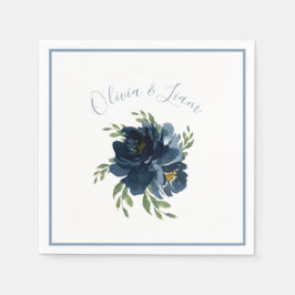 Dusty Blue Floral Modern Script Elegant Name Servet