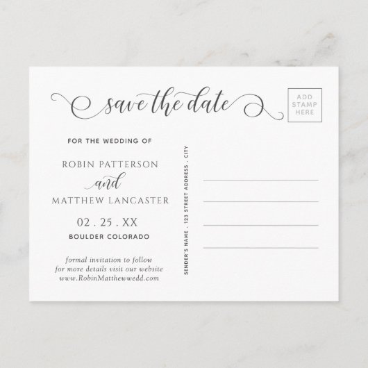 Dusty Blue Floral, Modern Script, Save the Date Aankondigingskaart (Achterkant)