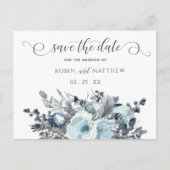Dusty Blue Floral, Modern Script, Save the Date Aankondigingskaart (Voorkant)