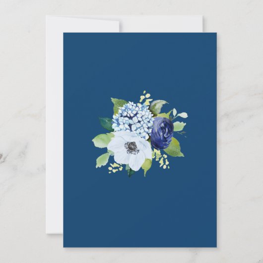 Dusty Blue Floral Modern Waterverf Wedding Kaart (Achterkant)