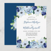 Dusty Blue Floral Modern Waterverf Wedding Kaart (Voorkant / Achterkant)