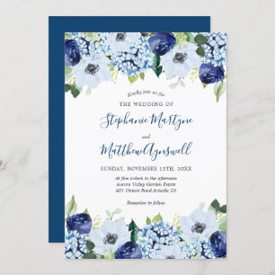 Dusty Blue Floral Modern Waterverf Wedding Kaart