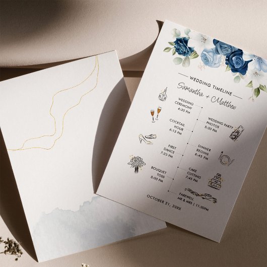 Dusty Blue Floral Modern Wedding Itinerary Program Briefpapier