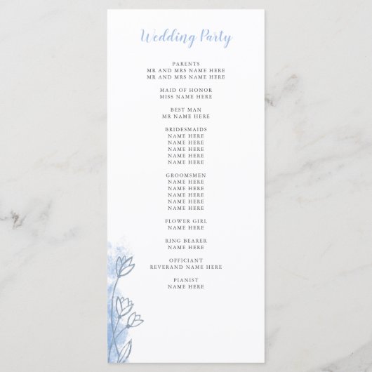 Dusty Blue Floral Modern Wedding Program Card (Achterkant)