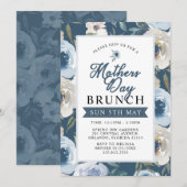 Dusty Blue Floral Moederdag Brunch Invitation Kaart (Voorkant / Achterkant)