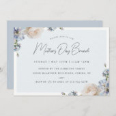 Dusty Blue Floral Moederdag Brunch Kaart (Voorkant / Achterkant)