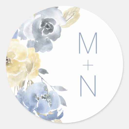 Dusty Blue Floral monogram bruiloft envelop seal Ronde Sticker (Voorkant)