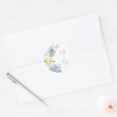 Dusty Blue Floral monogram bruiloft envelop seal Ronde Sticker (Envelop)