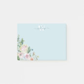 Dusty Blue Floral Monogram Greenery Post-it Notes (Voorkant)