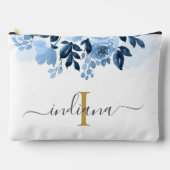Dusty Blue Floral Monogram Script Botanisch Etui (Voorkant)