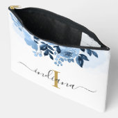 Dusty Blue Floral Monogram Script Botanisch Etui (Open)