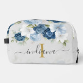 Dusty Blue Floral Monogram Script Waterverf Toilettasje (Voorkant)