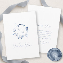 Dusty Blue Floral Monogram Thank You Card Bedankkaart