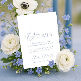 Dusty Blue Floral Monogram Wedding Details Card  Kaart