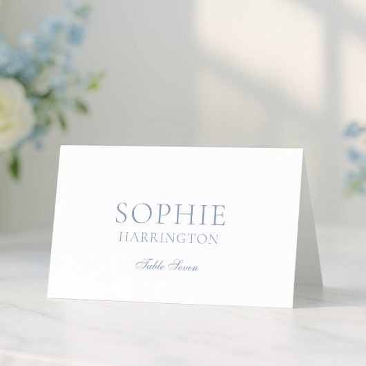 Dusty Blue Floral Monogram Wedding Place Card Kaart