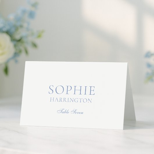 Dusty Blue Floral Monogram Wedding Place Card Kaart