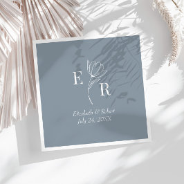 Dusty Blue Floral Monogram Wedding Servet