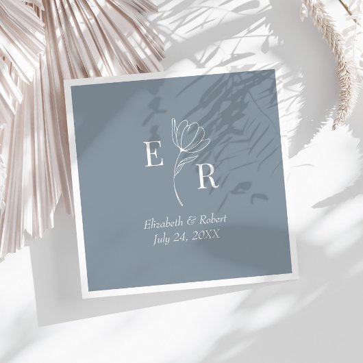 Dusty Blue Floral Monogram Wedding Servet