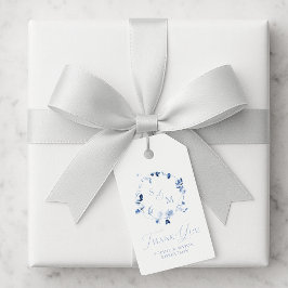 Dusty Blue Floral Monogram Wedding Thank You Tag  Cadeaulabel