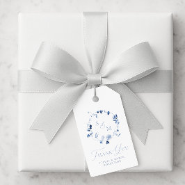 Dusty Blue Floral Monogram Wedding Thank You Tag  Cadeaulabel
