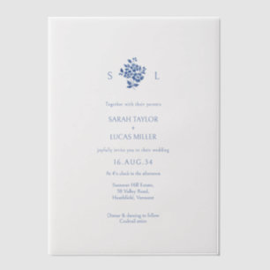 Dusty Blue Floral Monogrammed Floral Wedding Vellum Uitnodigingen