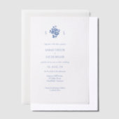 Dusty Blue Floral Monogrammed Floral Wedding Vellum Uitnodigingen (Offset)
