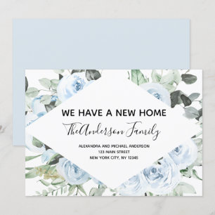 Dusty Blue Floral Moving Announcement Kaart