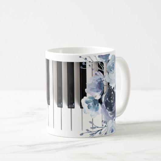 dusty blue floral music mok koffie (Voorkant rechts)