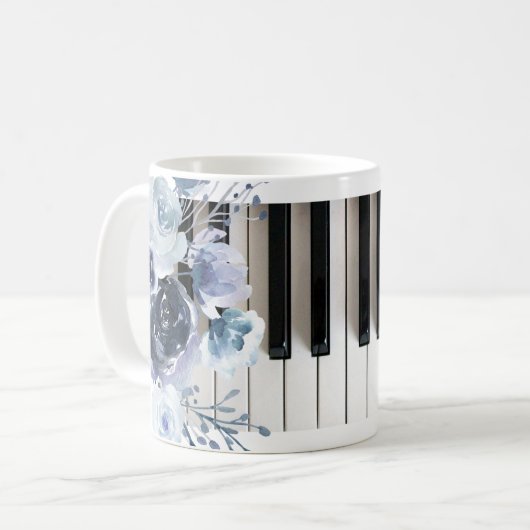 dusty blue floral music mok koffie (Voorkant links)