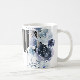 dusty blue floral music mok koffie