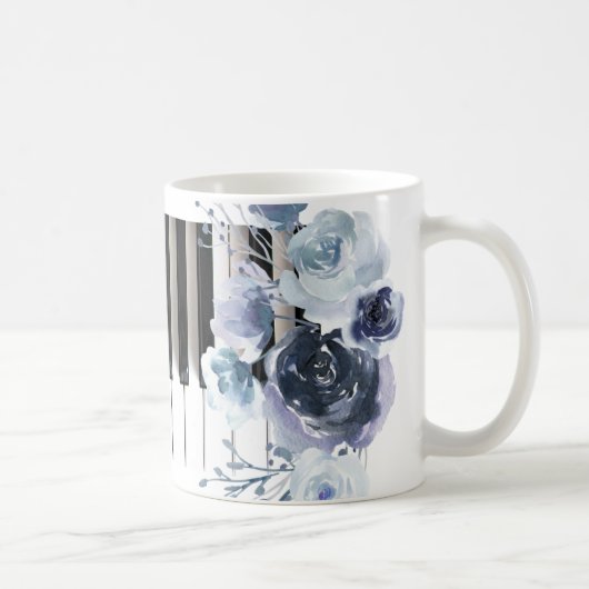 dusty blue floral music mok koffie (Rechts)