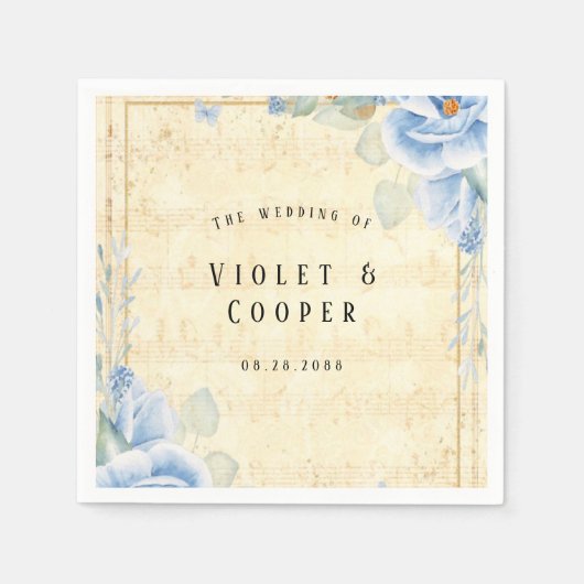 Dusty Blue Floral  Music Wedding Servet (Voorkant)