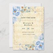 Dusty Blue Floral  Musical Save the Date Kaart (Voorkant)