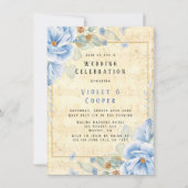 Dusty Blue Floral  Musical Wedding Kaart (Voorkant)