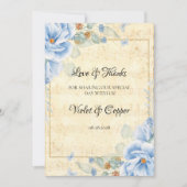 Dusty Blue Floral Musical Wedding Love and Bedankt Kaart (Voorkant)