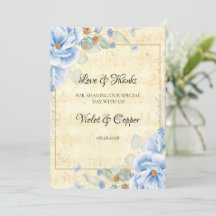Dusty Blue Floral Musical Wedding Love and Bedankt