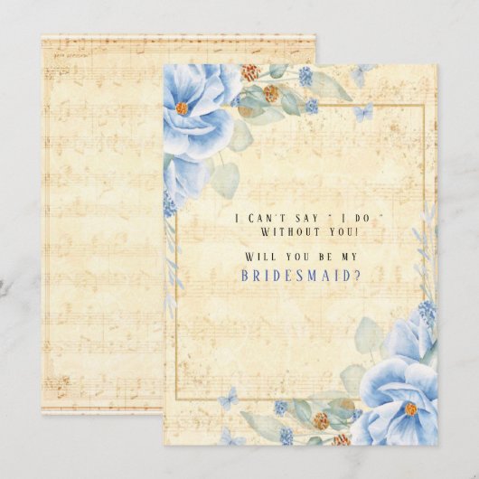 Dusty Blue Floral Muziek wordt mijn Bridesmaid Kaart (Voorkant / Achterkant)