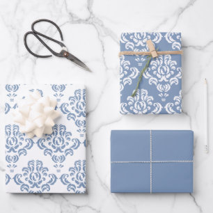 Dusty Blue Floral  naadloos Damaspatroon Inpakpapier Vel