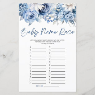 Dusty Blue Floral Naam Race Baby shower Game