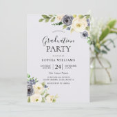 Dusty Blue Floral Navy Graduation Party Kaart (Staand voorkant)