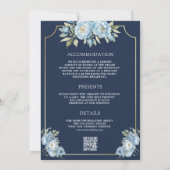 Dusty Blue Floral Navy QR-code Alles in één bruilo Kaart (Achterkant)