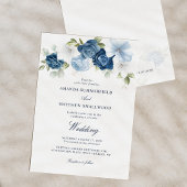 Dusty Blue Floral Navy Script Wedding Kaart