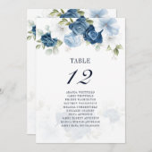 Dusty Blue Floral Number 12 Wedding Seating Chart Kaart (Voorkant / Achterkant)