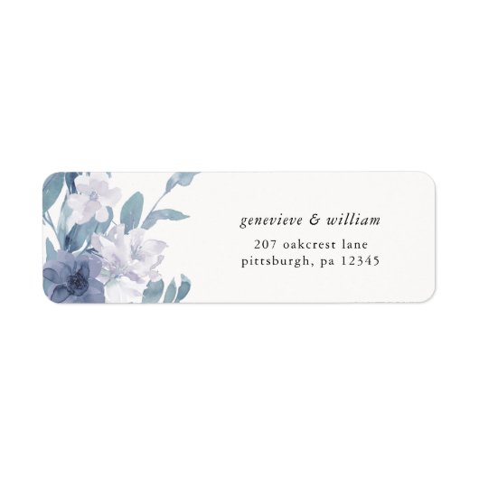 Dusty Blue Floral op Cream trouwadreslabel Etiket (Voorkant)