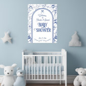 Dusty Blue Floral Ornament Classic Baby shower Poster